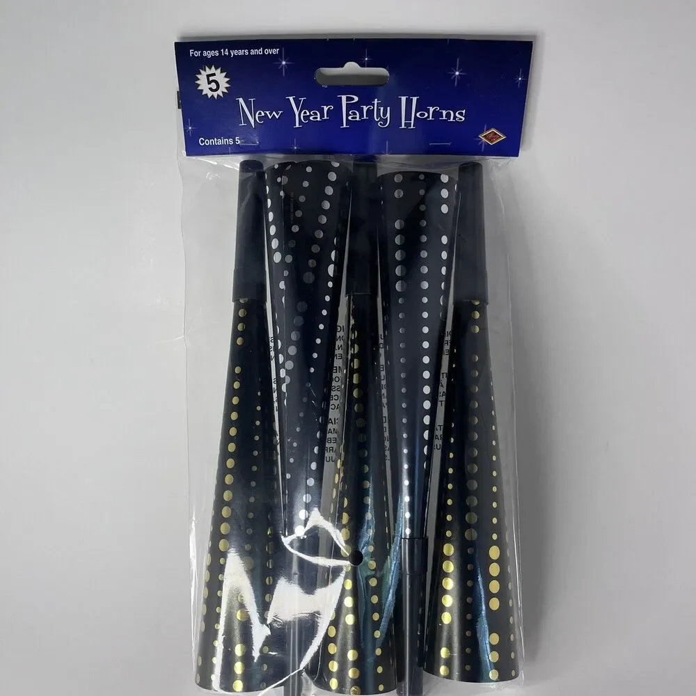 Party Horns 5 Pack Black Gold Silver (age 14+) LOT OF 4